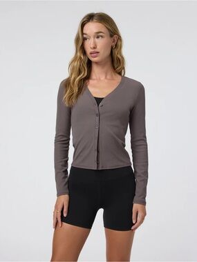 Vuori long sleeve pose cardigan, chia, small